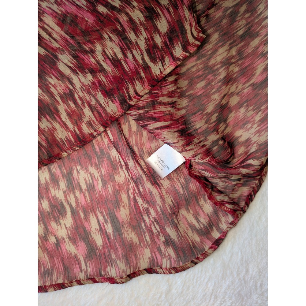 Converse One Star Women Medium Burgundy Abstract Ikat Sheer Chiffon Blouse Top - Picture 7 of 8